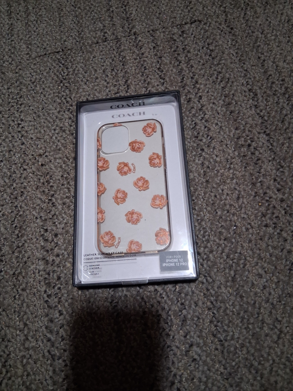 Coach White Leather iPhone Case with Rose Gold Floral Print